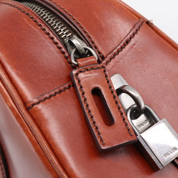 PRADA Hand Bag Leather Brown Silver Auth yk21012V