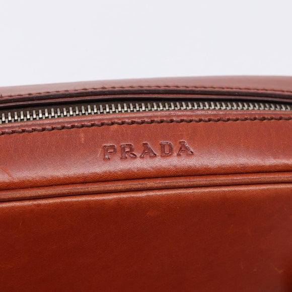 PRADA Hand Bag Leather Brown Silver Auth yk21012V