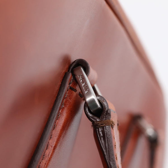 PRADA Hand Bag Leather Brown Silver Auth yk21012V