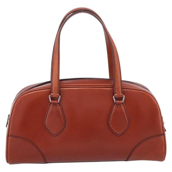 PRADA Hand Bag Leather Brown Silver Auth yk21012V
