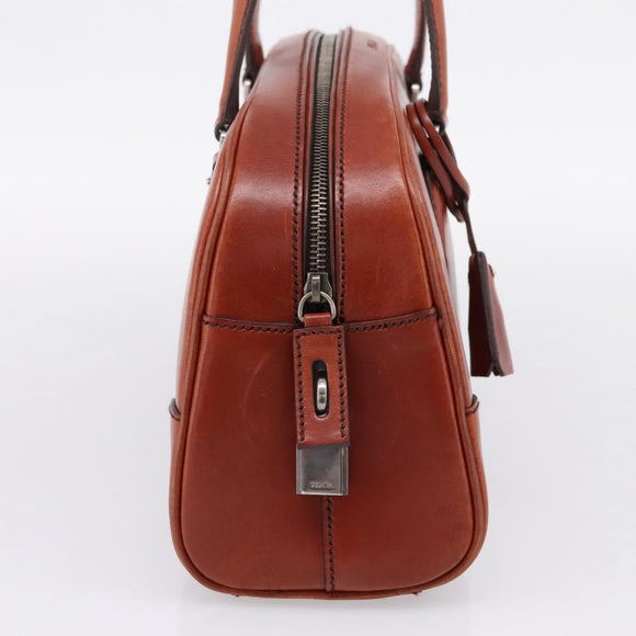 PRADA Hand Bag Leather Brown Silver Auth yk21012V