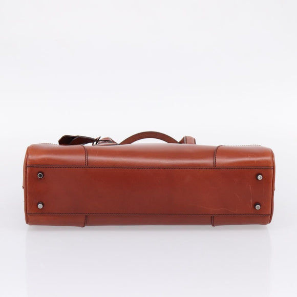 PRADA Hand Bag Leather Brown Silver Auth yk21012V