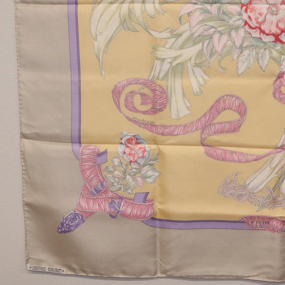 HERMES Carre 90 Scarf ""LES TAMBOURS"" Silk Yellow Auth yk21013M