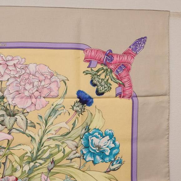 HERMES Carre 90 Scarf ""LES TAMBOURS"" Silk Yellow Auth yk21013M