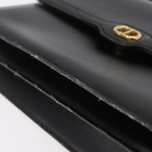 Christian Dior Shoulder Bag Leather Black Gold Auth yk21017A