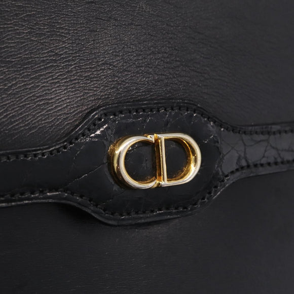 Christian Dior Shoulder Bag Leather Black Gold Auth yk21017A