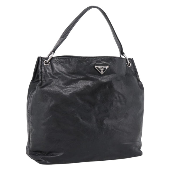 PRADA Shoulder Bag Leather Black Silver Auth yk21019V