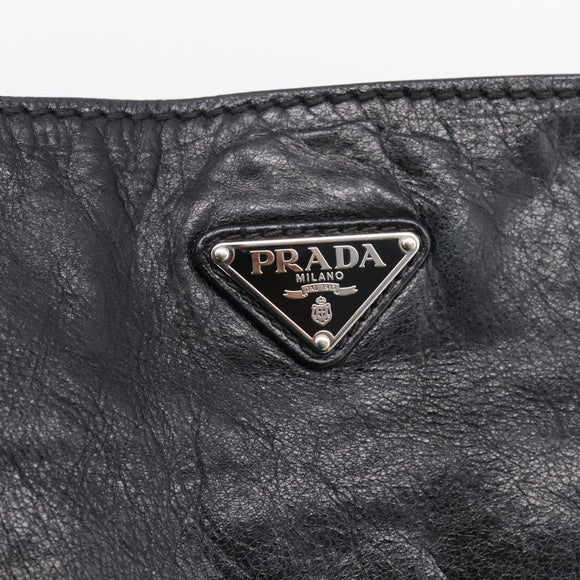 PRADA Shoulder Bag Leather Black Silver Auth yk21019V