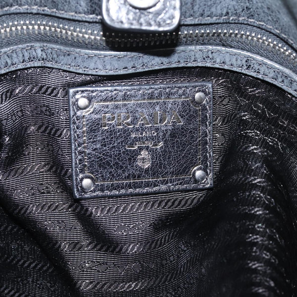 PRADA Shoulder Bag Leather Black Silver Auth yk21019V