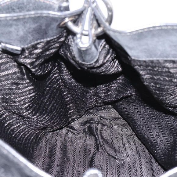 PRADA Shoulder Bag Leather Black Silver Auth yk21019V