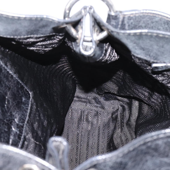 PRADA Shoulder Bag Leather Black Silver Auth yk21019V