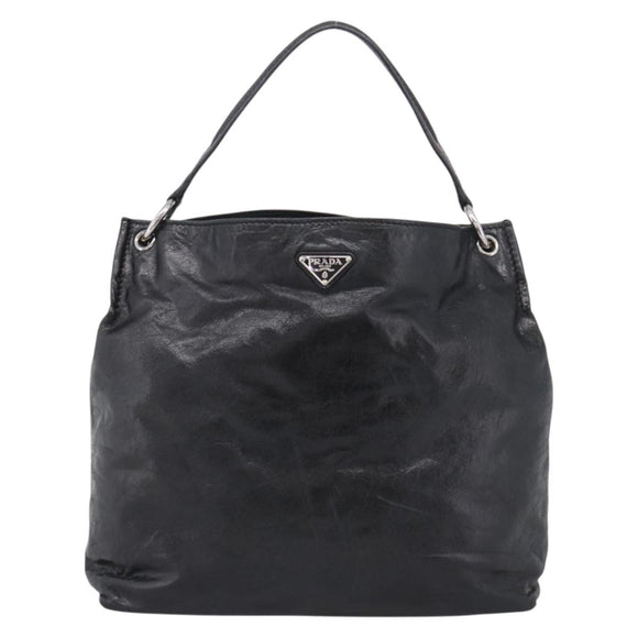 PRADA Shoulder Bag Leather Black Silver Auth yk21019V