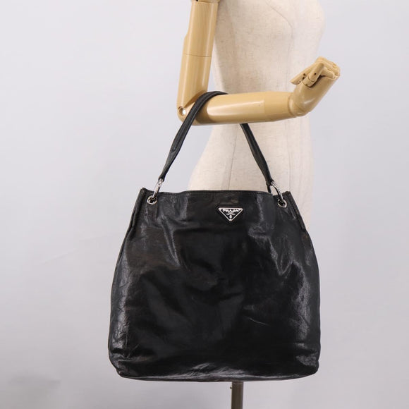 PRADA Shoulder Bag Leather Black Silver Auth yk21019V