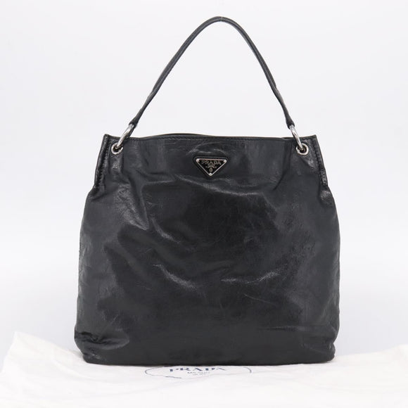 PRADA Shoulder Bag Leather Black Silver Auth yk21019V