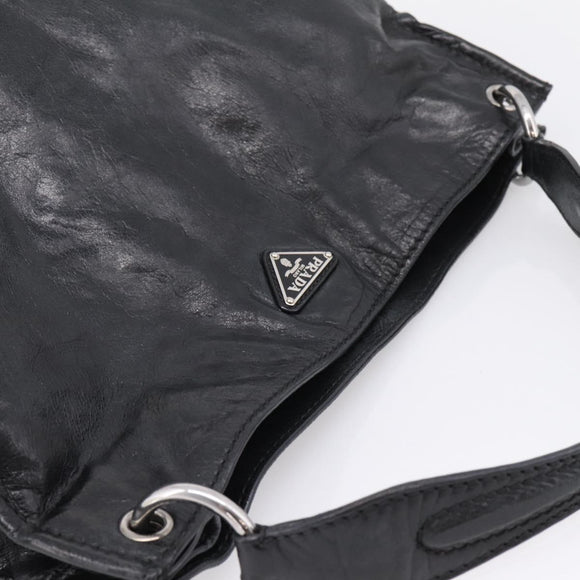 PRADA Shoulder Bag Leather Black Silver Auth yk21019V