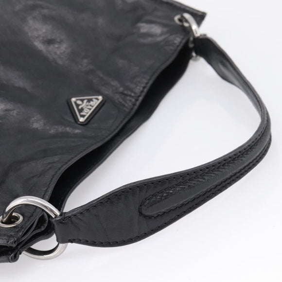 PRADA Shoulder Bag Leather Black Silver Auth yk21019V