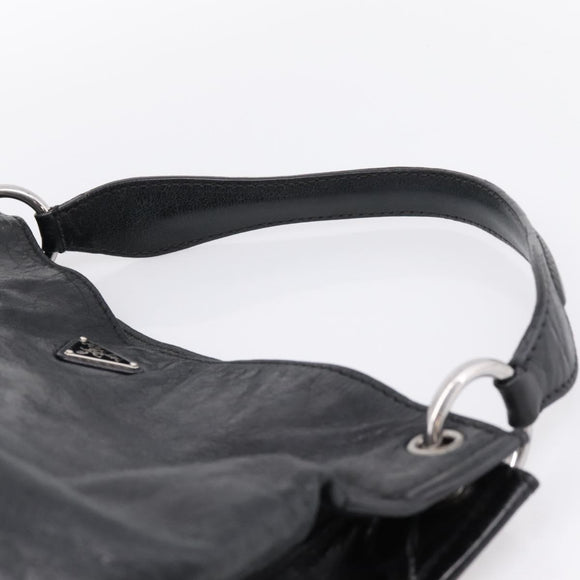 PRADA Shoulder Bag Leather Black Silver Auth yk21019V