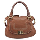 Chloe Marcie Hand Bag Leather 2way Brown Gold Auth yk21022-2