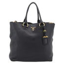 PRADA Tote Bag Leather 2way Black Gold Auth yk21027V-2