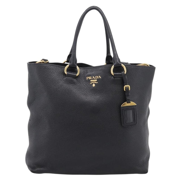 PRADA Tote Bag Leather 2way Black Gold Auth yk21027V