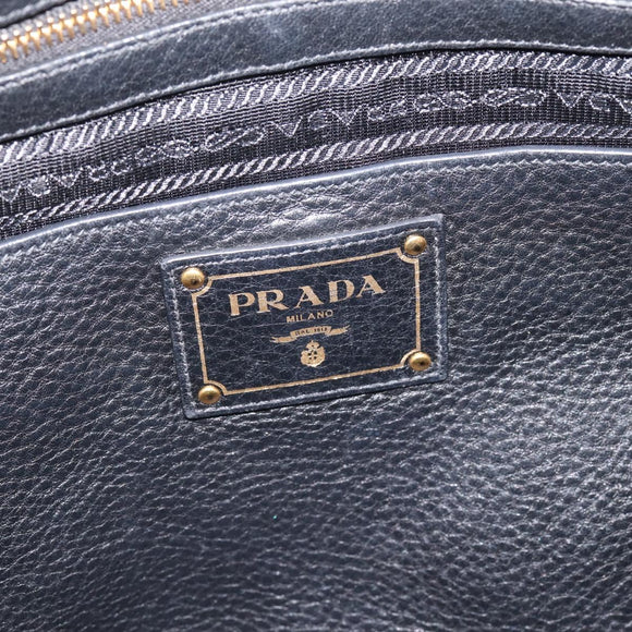 PRADA Tote Bag Leather 2way Black Gold Auth yk21027V