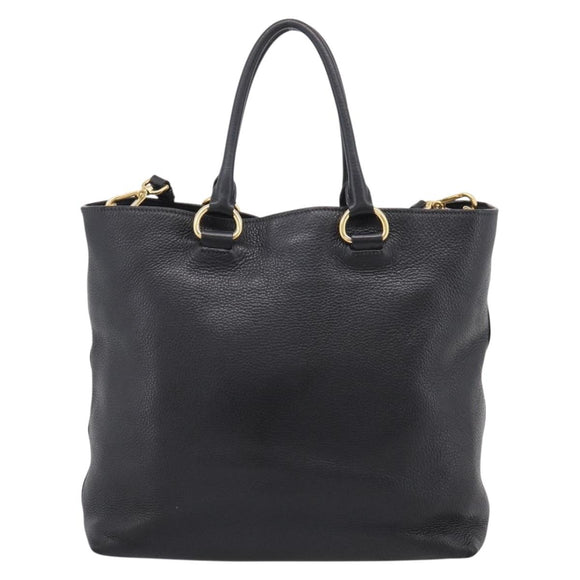 PRADA Tote Bag Leather 2way Black Gold Auth yk21027V