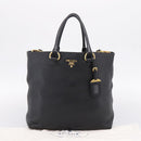PRADA Tote Bag Leather 2way Black Gold Auth yk21027V-30