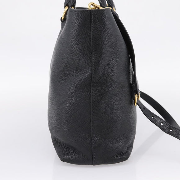 PRADA Tote Bag Leather 2way Black Gold Auth yk21027V