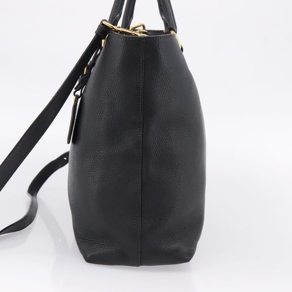 PRADA Tote Bag Leather 2way Black Gold Auth yk21027V