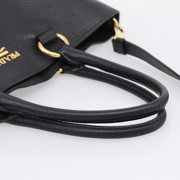 PRADA Tote Bag Leather 2way Black Gold Auth yk21027V