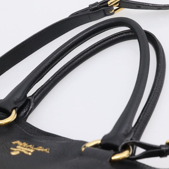 PRADA Tote Bag Leather 2way Black Gold Auth yk21027V