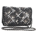 CHANEL Rhinestone Turn Lock Chain Bag Tweed Beads Black Silver CC Auth yk21033SM-1