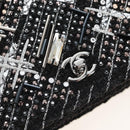 CHANEL Rhinestone Turn Lock Chain Bag Tweed Beads Black Silver CC Auth yk21033SM-15