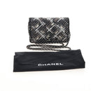 CHANEL Rhinestone Turn Lock Chain Bag Tweed Beads Black Silver CC Auth yk21033SM-30