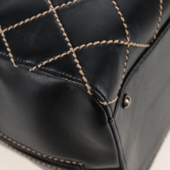 CHANEL Wild Stitch Boston Bag Leather Black Gold CC Auth yk21043SAM