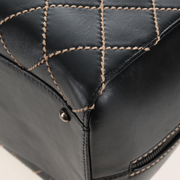 CHANEL Wild Stitch Boston Bag Leather Black Gold CC Auth yk21043SAM