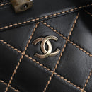 CHANEL Wild Stitch Boston Bag Leather Black Gold CC Auth yk21043SAM-15