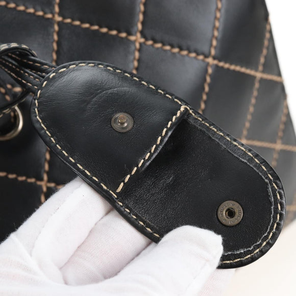 CHANEL Wild Stitch Boston Bag Leather Black Gold CC Auth yk21043SAM