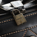 CHANEL Wild Stitch Boston Bag Leather Black Gold CC Auth yk21043SAM-18