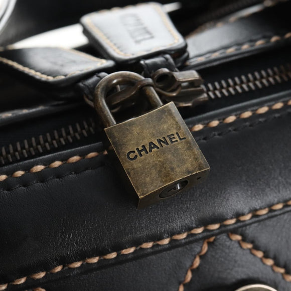 CHANEL Wild Stitch Boston Bag Leather Black Gold CC Auth yk21043SAM