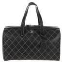 CHANEL Wild Stitch Boston Bag Leather Black Gold CC Auth yk21043SAM-2