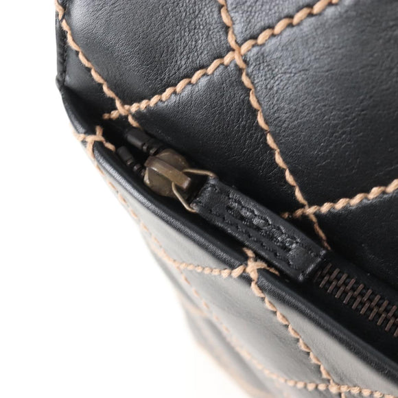 CHANEL Wild Stitch Boston Bag Leather Black Gold CC Auth yk21043SAM