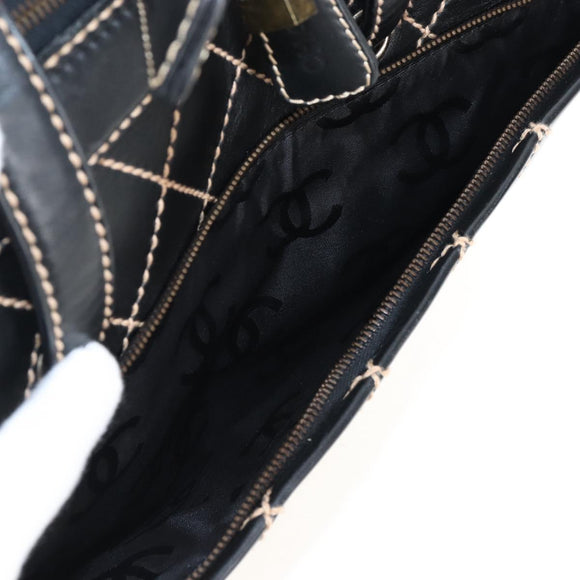 CHANEL Wild Stitch Boston Bag Leather Black Gold CC Auth yk21043SAM