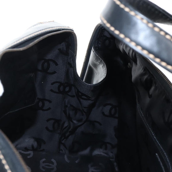 CHANEL Wild Stitch Boston Bag Leather Black Gold CC Auth yk21043SAM
