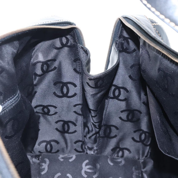 CHANEL Wild Stitch Boston Bag Leather Black Gold CC Auth yk21043SAM