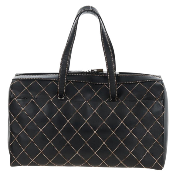 CHANEL Wild Stitch Boston Bag Leather Black Gold CC Auth yk21043SAM