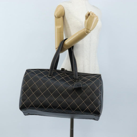 CHANEL Wild Stitch Boston Bag Leather Black Gold CC Auth yk21043SAM