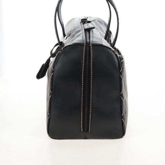 CHANEL Wild Stitch Boston Bag Leather Black Gold CC Auth yk21043SAM