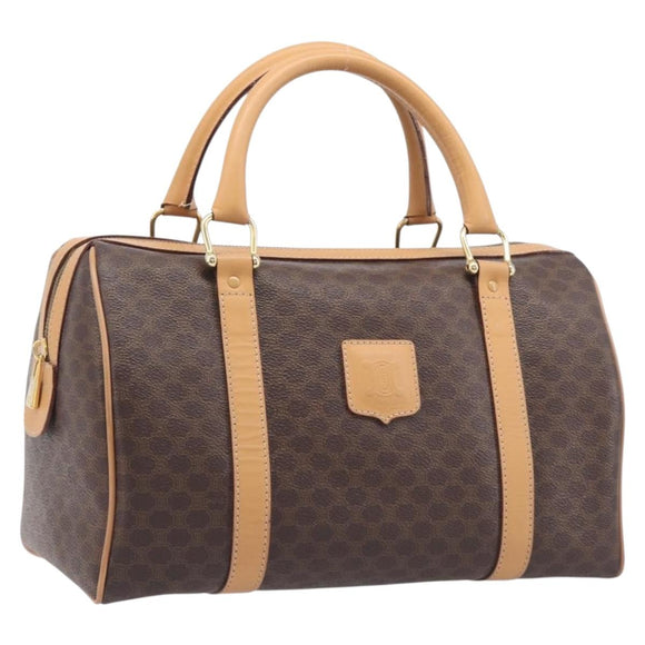 CELINE Macadam Canvas Hand Bag PVC Leather Brown Gold Auth yk21046V