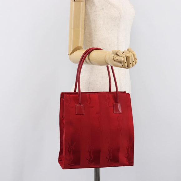 Saint Laurent Hand Bag Canvas Red Silver Auth yk21056V